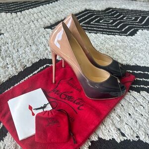 Christian Louboutin Black and Tan Peep Toe Pumps